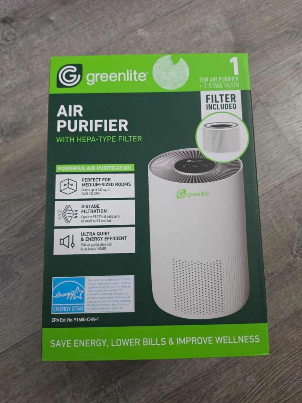 Greenlite G-Pure-15W Air Purifier True HEPA H13 — New in Box